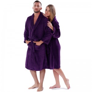ผู้ใหญ่เสื้อคลุมขนแกะสีทึบผู้ชายผู้หญิงชุดนอนเสื้อคลุมอาบน้ำ
