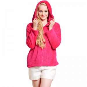 ผู้หญิง Snuggle ขนแกะเสื้อซิปคลุมด้วยผ้าสีชมพูร้อนซิป